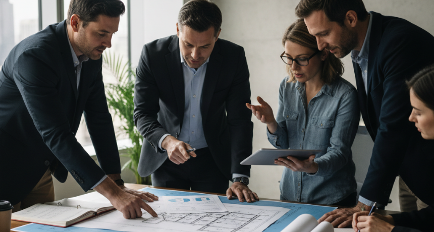 People Analysing Property Site Plan